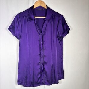 Silk Ruffle Button Up Top Womens Large Purple Quiet Luxury Old Money Elevated